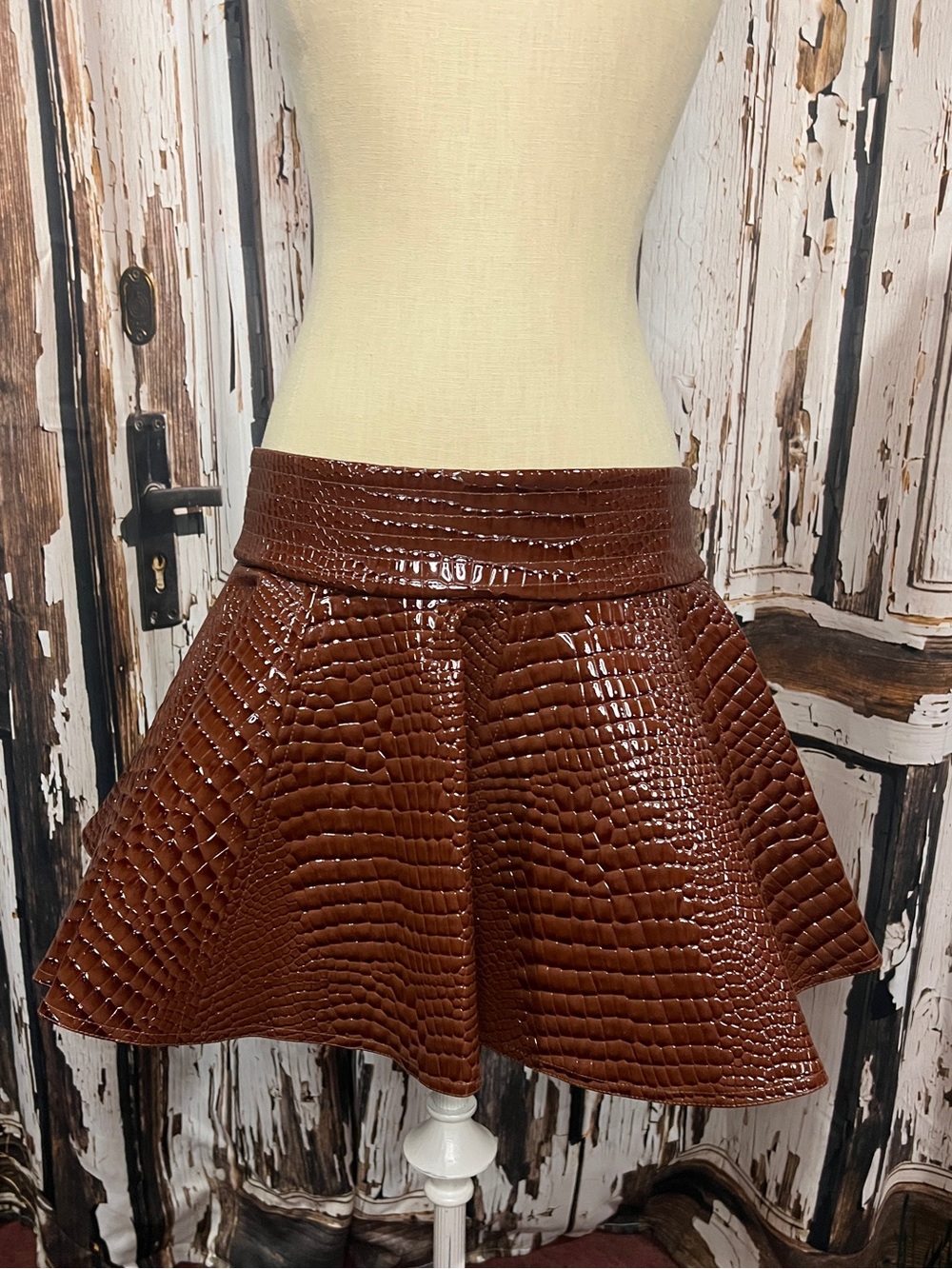 AKIRA Brown Faux Croc Circle Skirt
